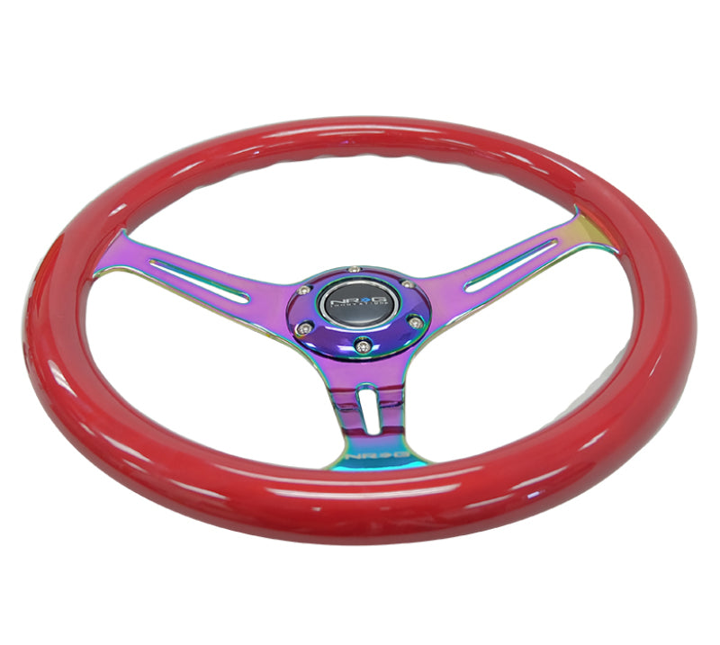 NRG Classic Wood Grain Wheel-350mm 3 Neochrome Spokes-Red Grip ST-015MC-RD Photo - Primary