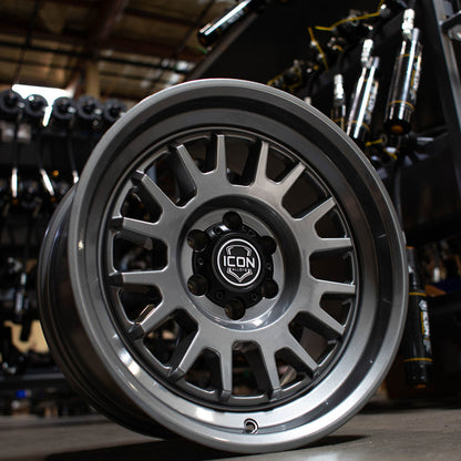 ICON Anza 17x8.5 5x5 -6mm Offset 4.5in BS 71.5mm Hub Bore Gun Metal Wheel 8217857345GM 8217857345GM Photo - lifestyle view