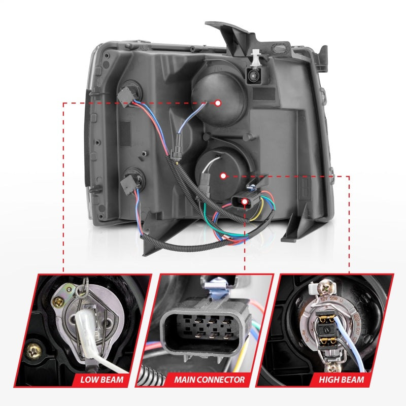 ANZO 2007-2013 Chevrolet Silverado 1500 Projector w/ Light Bar Chrome Housing w/ Sequential 111546 111546 Photo - Unmounted