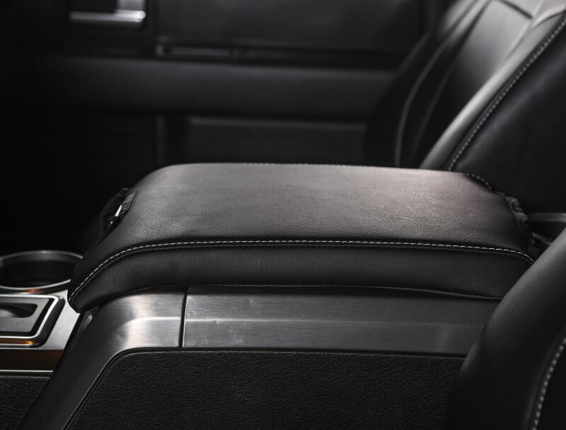PRP Seats PRP 10-14 Ford Raptor  Center Console Cover- Black with Silver Stitch B107-06 B107-06 Photo - Close Up