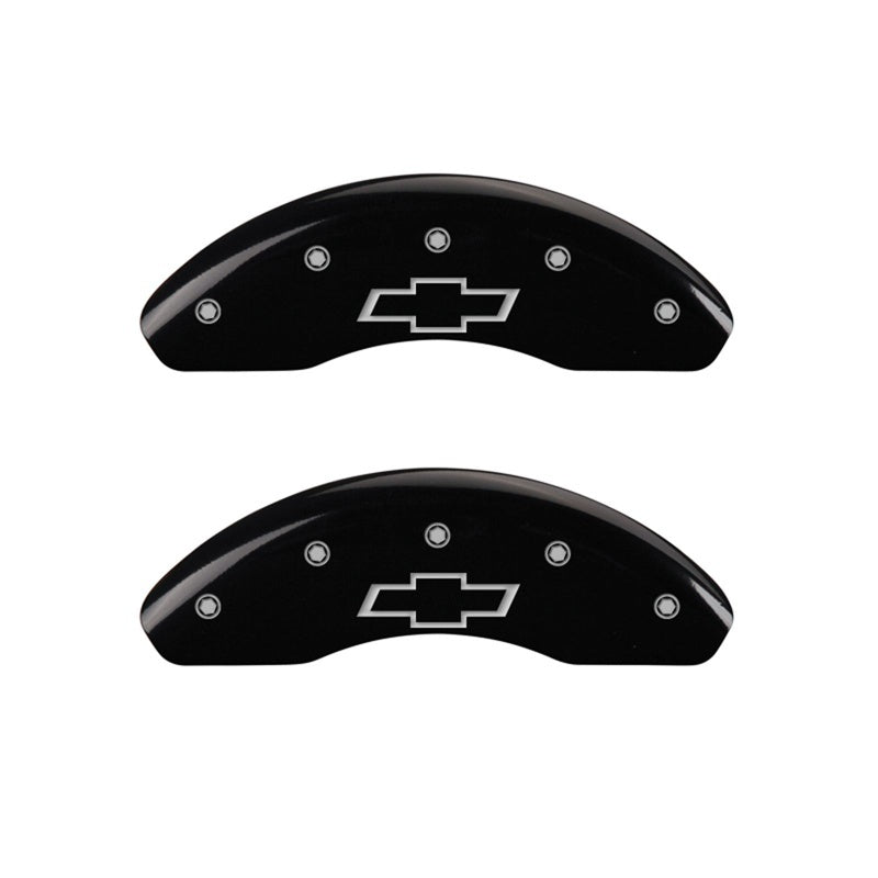 MGP Front set 2 Caliper Covers Engraved Front Bowtie Black finish silver ch 14208FBOWBK 14208FBOWBK Photo - Primary