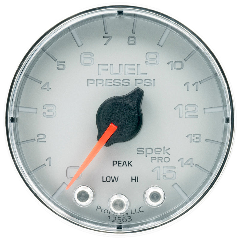 Autometer Spek-Pro Gauge Fuel Press 2 1/16in 15psi Stepper Motor W/Peak & Warn Slvr/Chrm P315218 P315218 User 1