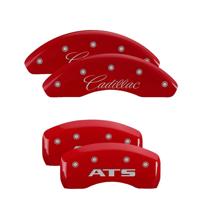 MGP 4 Caliper Covers Engraved Front Cadillac Engraved Rear ATS Red finish silver ch 35023SATSRD 35023SATSRD Photo - Primary