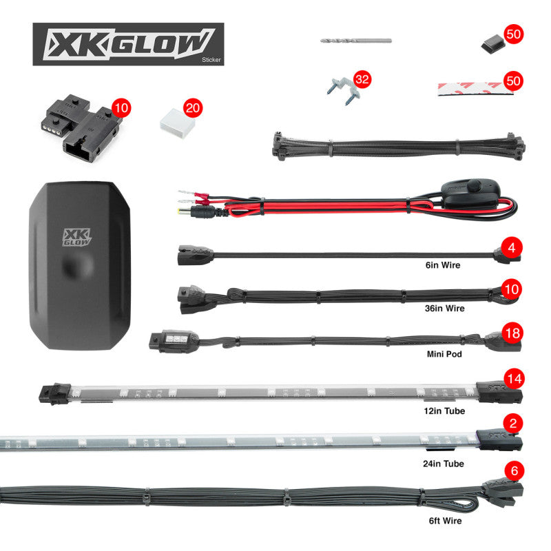 XKGLOW XK Glow Tube + 18xPods Million Color XKCHROME App Controlled Offroad UTV Kit 2x24In Tube + 14x12In XK-UTV-ADV XK-UTV-ADV User 1