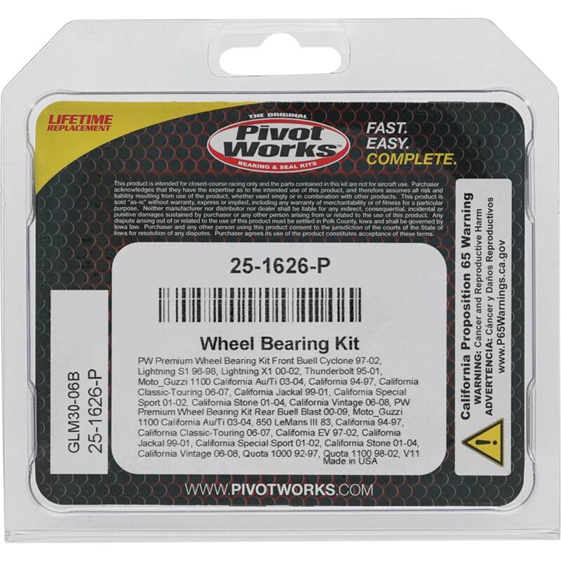 Pivot Works Buell, Moto_Guzzi Wheel Bearing Kit Premium Bearings 25-1626-P 25-1626-P Photo - Primary