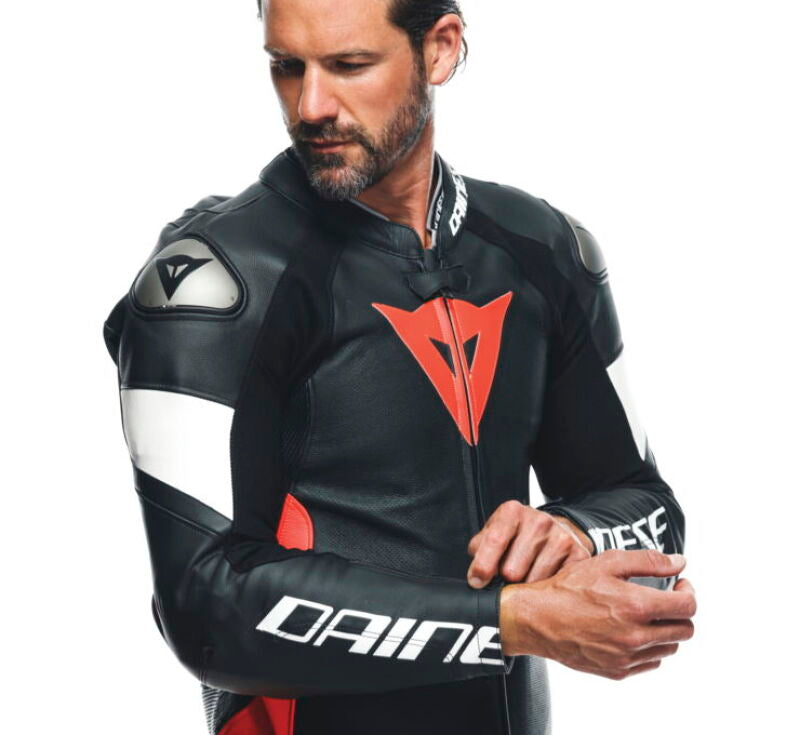 Dainese Tosa 1PC Leather Suit Perforated Black/Fluo-Red/White Size - 48 201513485-W12-48 201513485-W12-48 Photo - Primary
