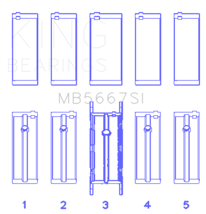 King Engine Bearings King Mini W10B16A/W11B16A (Size STD) Silicon Bi-Metal Aluminum Main Bearing Set MB5667SI MB5667SI Photo - Primary