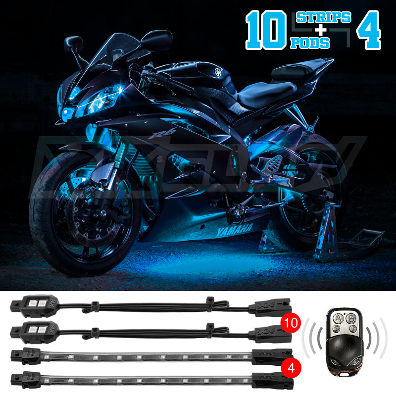 XKGLOW XK Glow Strips Single Color XKGLOW LED Accent Light Motorcycle Kit Light Blue - 10xPod + 4x8In XK034002-AB XK034002-AB User 1
