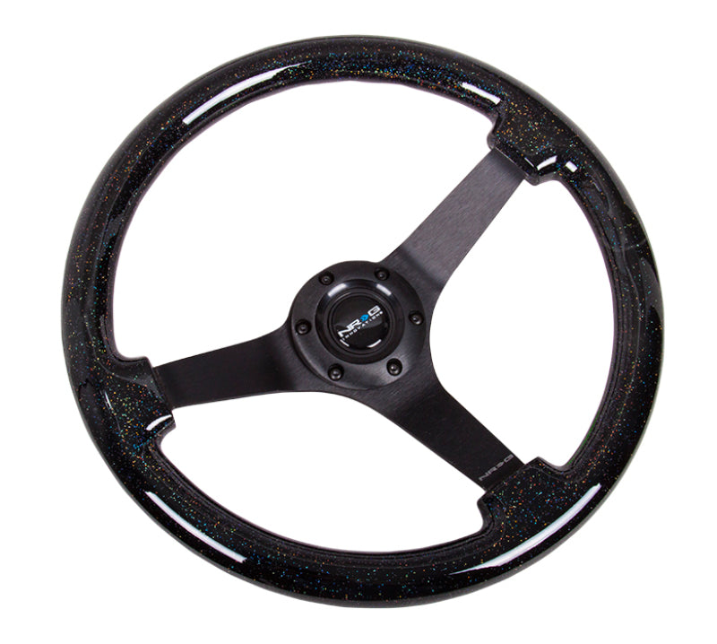 NRG Reinforced Steering Wheel (350mm / 3in Deep) Classic Blk Sparkle Wood Grain w/Blk 3-Spoke Center RST-036BSB-BK RST-036BSB-BK User 1