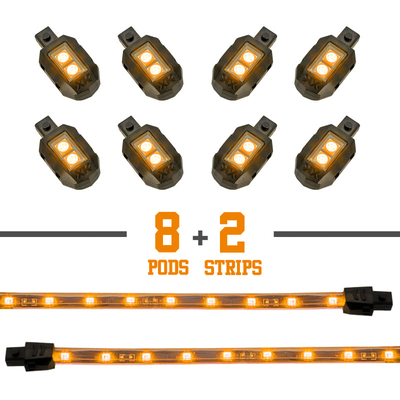 XKGLOW XK Glow Strips Single Color XKGLOW LED Accent Light Motorcycle Kit Amber - 8xPod + 2x8In XK034001-A XK034001-A User 1