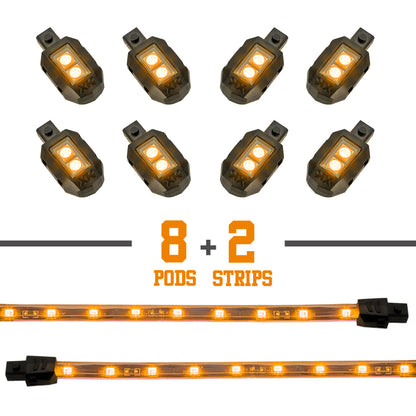 XKGLOW XK Glow Strips Single Color XKGLOW LED Accent Light Motorcycle Kit Amber - 8xPod + 2x8In XK034001-A XK034001-A User 1