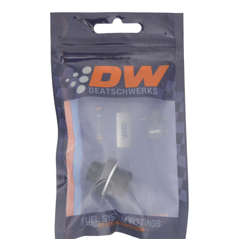 DeatschWerks 6AN ORB Male to M18 X 1.5 Metric Male (Incl O-Ring and Washer) - Anodized Matte Black 6-02-0606-B 6-02-0606-B Photo - lifestyle view