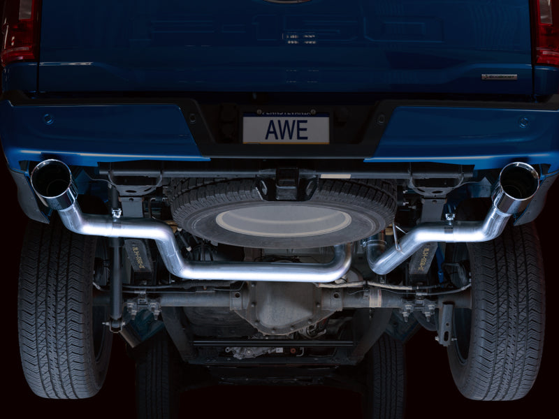 AWE Tuning AWE 0FG 21+ Ford F150 Dual Split Rear Exhaust - 5in Chrome Silver Tips 3015-32105 3015-32105 Photo - Mounted