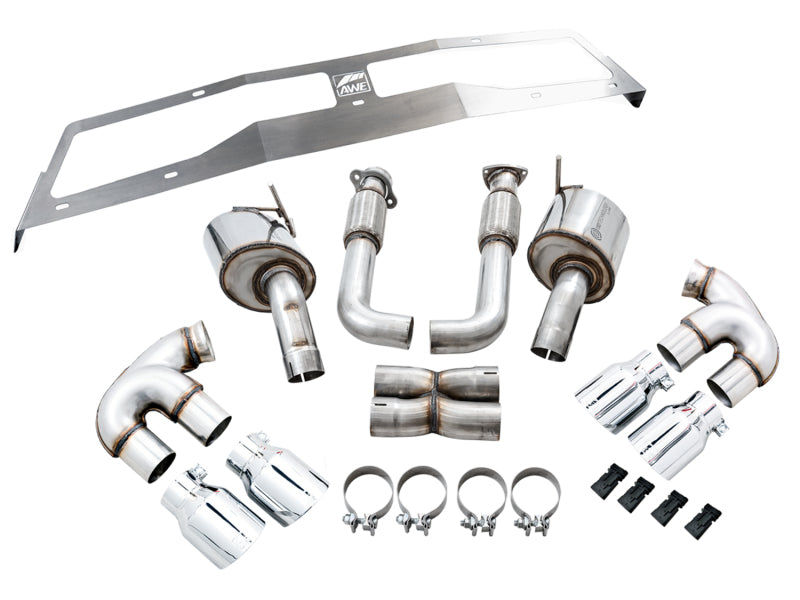 AWE Tuning 2020 Chevrolet Corvette (C8) Touring Edition Exhaust - Quad Chrome Silver Tips 3015-42151 3015-42151 Photo - out of package