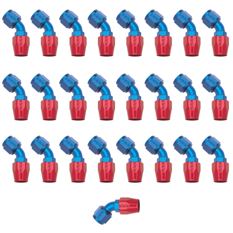 Russell Performance -10 AN Red/Blue 45 Degree Full Flow Hose End (25 pcs.) 610118 610118 Photo - Primary