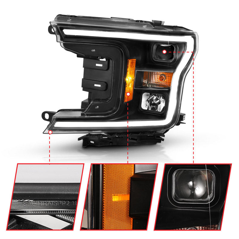 ANZO 2018-2019 Ford F-150 Projector Plank Style H.L. Black Amber (Without Switchback) 111467 111467 Photo - Unmounted