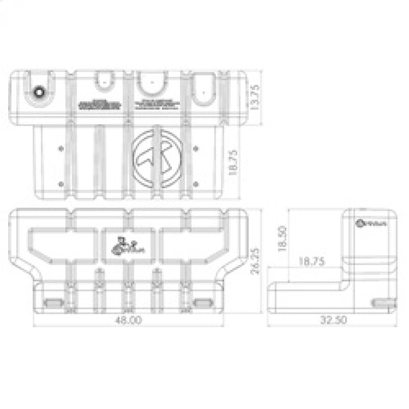 Titan Fuel Tanks Universal 90 Gallon L-Shaped Heavy Duty Transfer Tank (Non Nissan Cargo Box/RamBox) 5015090 5015090 Technical Drawing