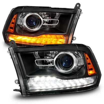 ANZO 09-18 Dodge Ram 1500/2500/3500 LED Plank Style Headlights Switchback + Sequential - Matte Black 111609 111609 Photo - Unmounted