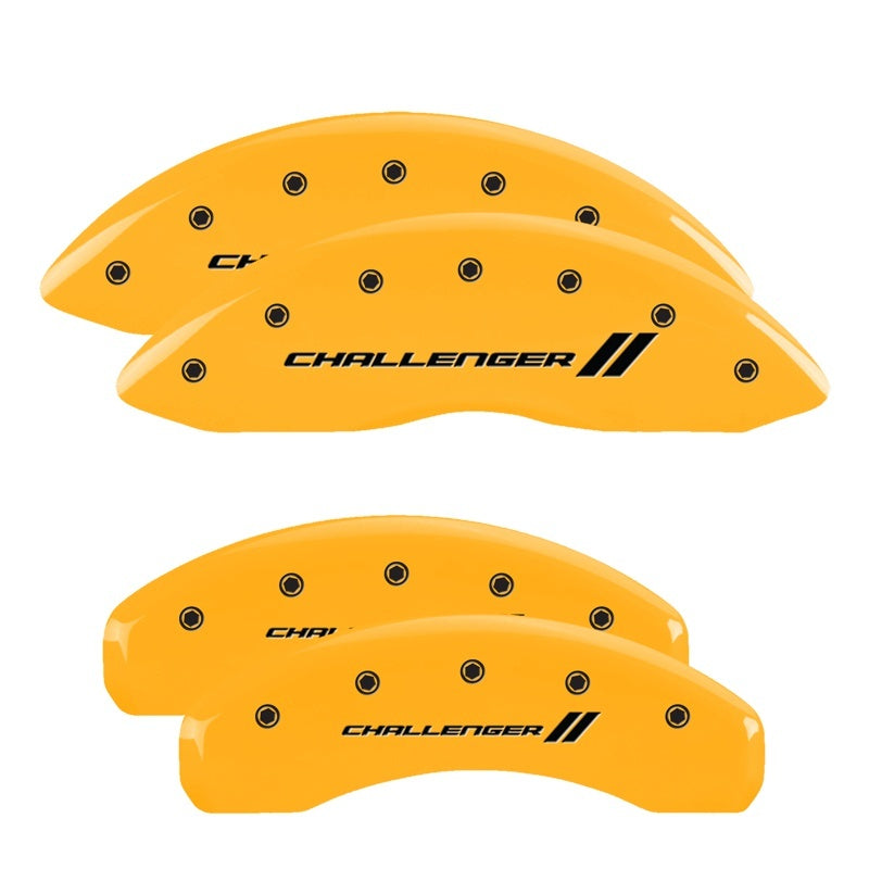 MGP 4 Caliper Covers Engraved Front & Rear With stripes/Challenger Yellow finish black ch 12088SCL1YL 12088SCL1YL Photo - Primary