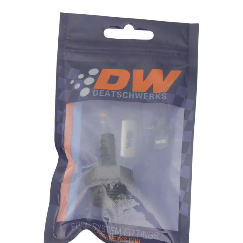 DeatschWerks 10AN ORB Male to 5/16in Male Triple Barb Fitting (Incl O-Ring) - Anodized Matte Black 6-02-0516-B 6-02-0516-B Photo - lifestyle view