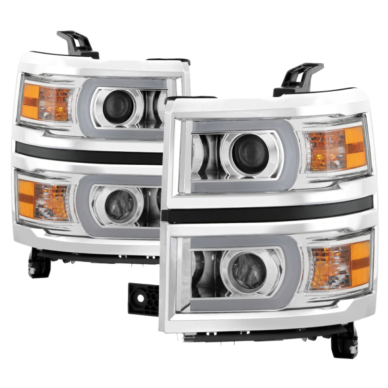 SPYDER Xtune Chevy Silverado 1500 14-15 Projector Headlights Light Bar Drl Chrome PRO-JH-CS14-LBDRL-C 9034985 9034985 Photo - Primary