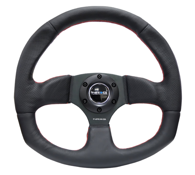 NRG Flat Bottom Style Reinforced Leather Steering Wheel RED stitch 320mm RST-009R-RS Photo - Primary