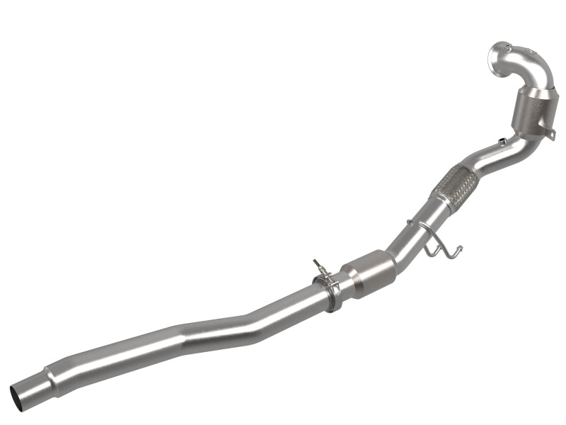 aFe Power Twisted Steel Down Pipe 3in 304 Stainless Steel w/ Cat 15-18 VW Golf R MKVII L4-2.0L (t) 48-36411-1YC 48-36411-1YC Photo - Primary