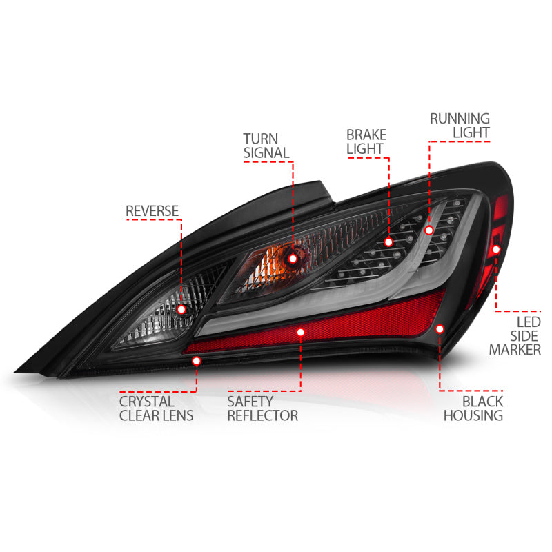 ANZO 10-13 Hyundai Genesis 2DR LED Taillights Smoke 321347 321347 Photo - Unmounted