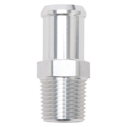 Edelbrock Hose End, Fitting -Straight, 1/2" NPT to 3/4" Barb, Clear Anodize 8184 Photo - Primary