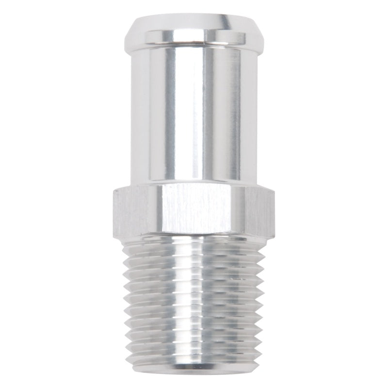 Edelbrock Hose End, Fitting -Straight, 1/2" NPT to 3/4" Barb, Clear Anodize 8184 Photo - Primary