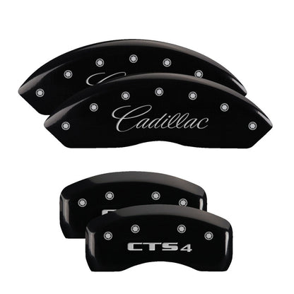MGP 4 Caliper Covers Engraved Front Cursive/Cadillac Engraved Rear CTS4 Black finish silver ch 35010SCT4BK 35010SCT4BK Photo - Primary