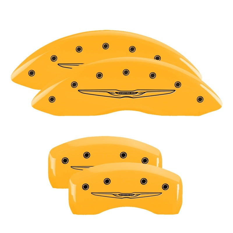 MGP 4 Caliper Covers Engraved Front & Rear Style 2/Chrysler Wing Yellow finish black ch 32003SCW2YL 32003SCW2YL Photo - Primary