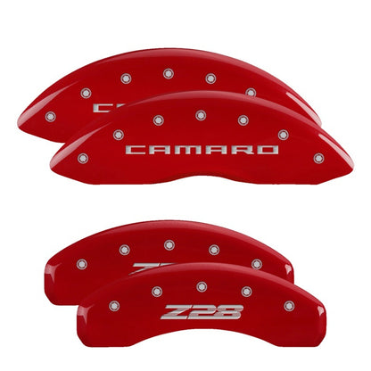 MGP 4 Caliper Covers Engraved Front Gen 5/Camaro Engraved Rear Gen 5/Z28 Red finish silver ch 14036SZ85RD 14036SZ85RD Photo - Primary