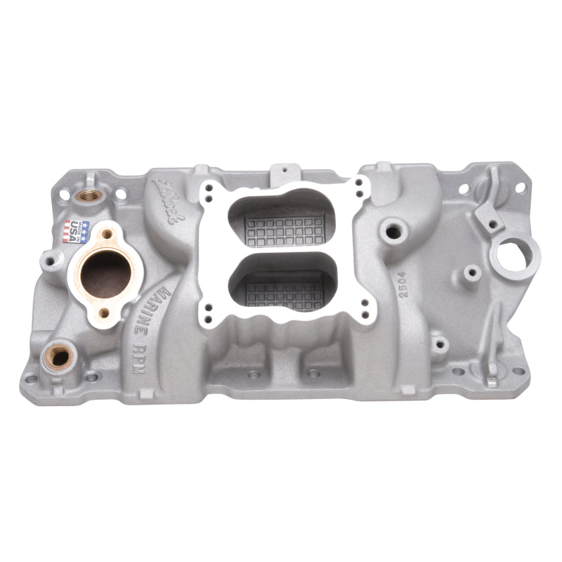 Edelbrock RPM Q-Jet Marine, SBC 23-Degree, 1955-1986, Manifold, with Brass 2504 Photo - Primary
