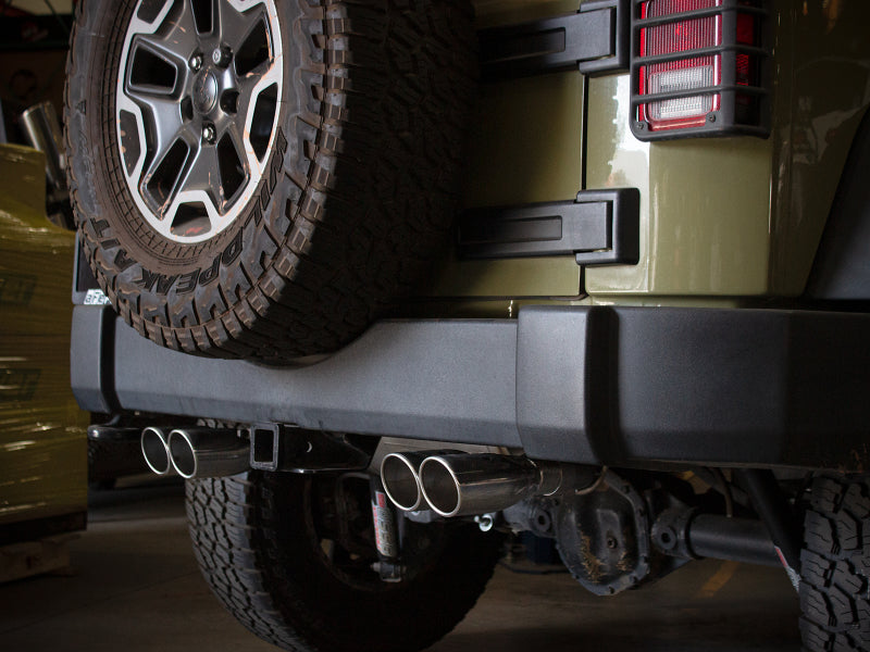 aFe Vulcan Series 2.5in 304SS Cat-Back Exhaust 07-18 Jeep Wrangler (JK) V6-3.6/3.8L w/ Polished Tips 49-38087-P 49-38087-P Photo - Mounted