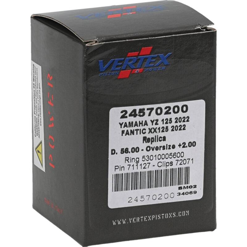 Vertex Pistons Vertex Piston 2023 Fantic Motor XE 125 125cc +2.00mm Oversized Cast Replica Piston Kit 24570200 24570200 Photo - Primary