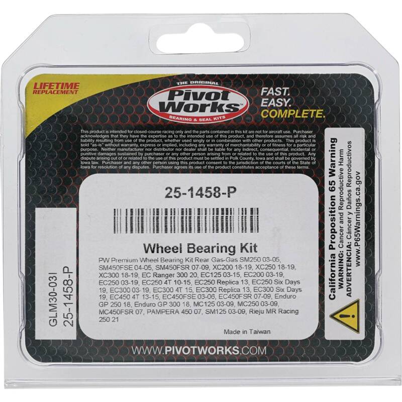 Pivot Works Gas-Gas, Rieju Wheel Bearing Kit Premium Bearings 25-1458-P 25-1458-P Photo - Primary