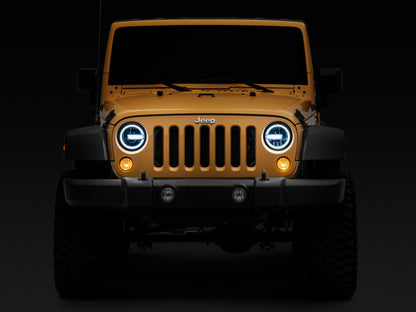 Raxiom 97-18 Jeep Wrangler TJ/JK 7-Inch LED Headlights w/ Halos- Black Housing (Clear Lens) J155018 J155018 Photo - Close Up