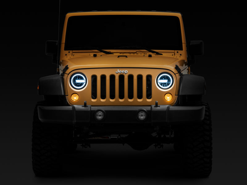 Raxiom 97-18 Jeep Wrangler TJ/JK 7-Inch LED Headlights w/ Halos- Black Housing (Clear Lens) J155018 J155018 Photo - Close Up