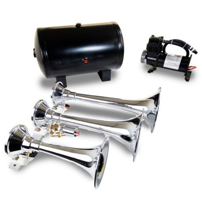 Kleinn Air Horns Kleinn Triple Chrome Horn Kit w/150 PSI Waterproof 3.0 gal Air Tank HK8 HK8 Photo - Primary