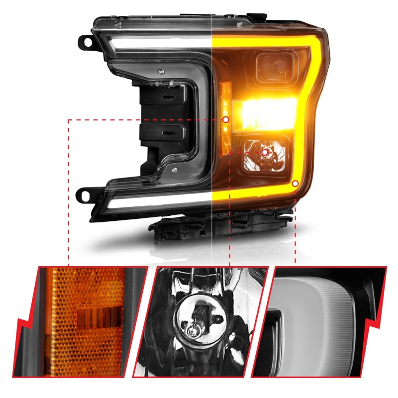 ANZO 2018-2020 Ford F-150 Projector Headlight w/ Plank Style Switchback Black Housing 111509 111509 Photo - Unmounted
