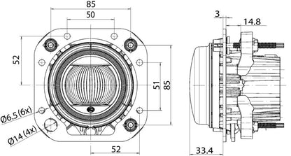 Hella 90mm L4060 LED High Beam / Driving Lamp Module 011988121 011988121 Technical Drawing