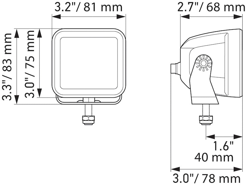 Hella Universal Black Magic 3.2in L.E.D. Cube Kit - Flood Beam (Long Range) 358176821 358176821 Technical Drawing