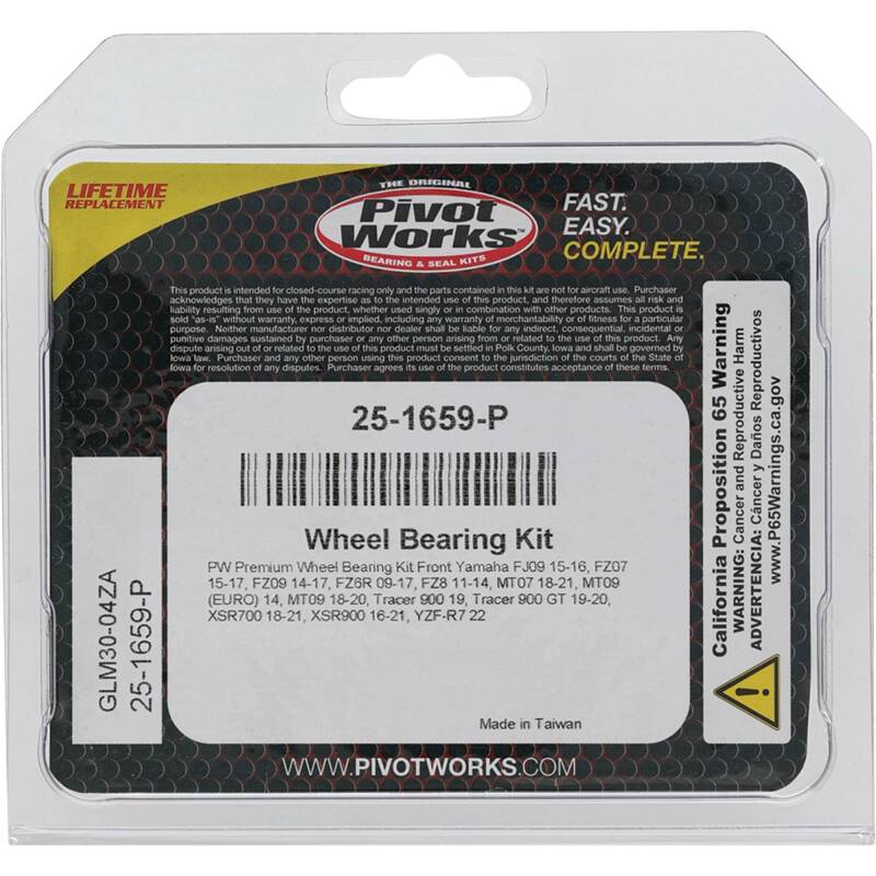 Pivot Works Yamaha Wheel Bearing Kit Premium Bearings 25-1659-P 25-1659-P Photo - Primary