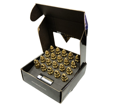 NRG M12 x 1.5 Steel Lug Nut Set  Bullet Shape 21pc Chrome Gold W/ Lock Key LN-LS500CG-21 Photo - Primary