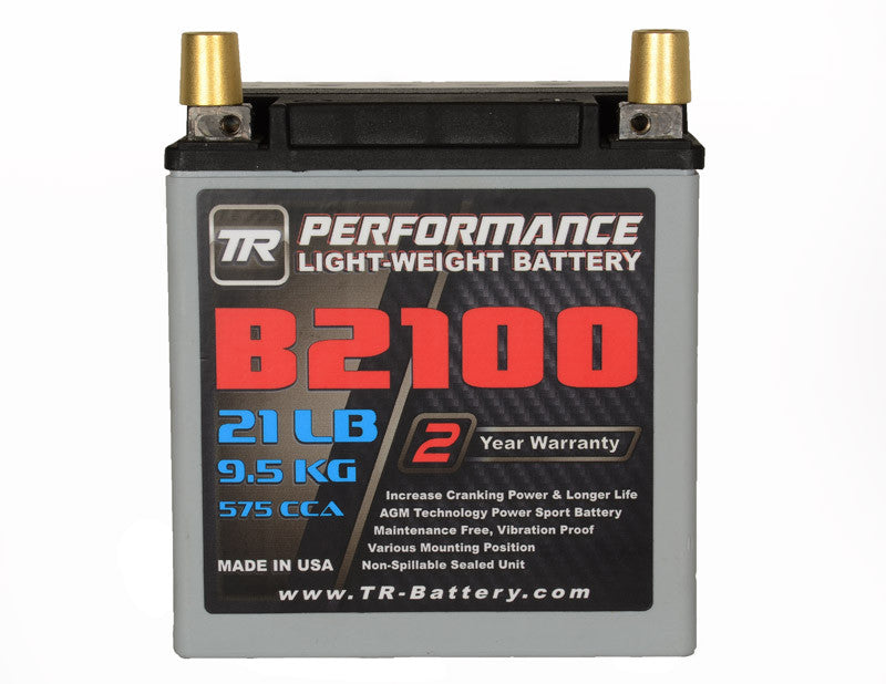Tomioka Racing TR-B2100 21LBS AGM Lightweight Battery Street Use Race Use Track Use Universal Fit with Battery Tender (Optional)