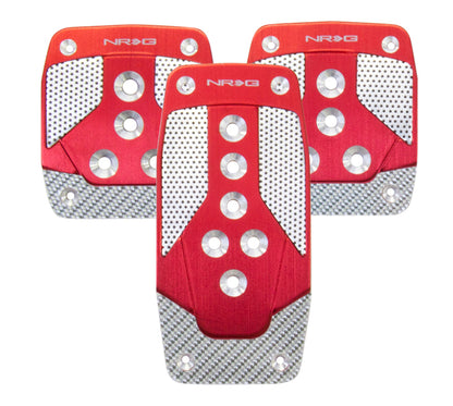 NRG Aluminum Sport Pedals Manual Trans Style Red w/ Silver Carbon PDL-400RD Photo - Primary
