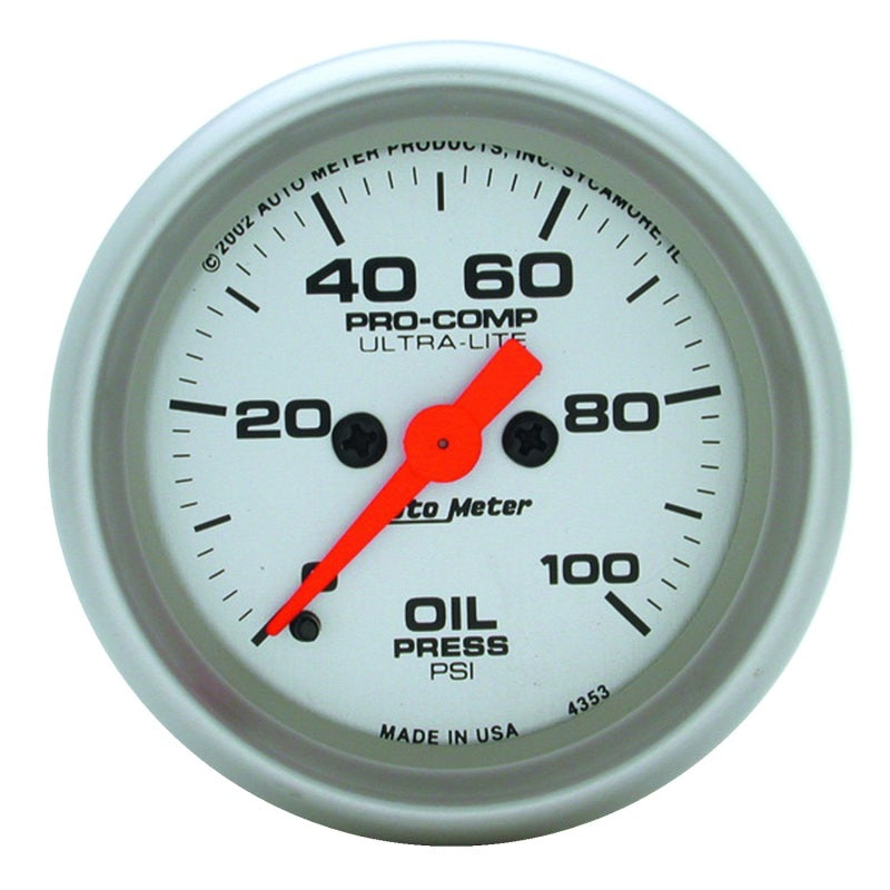 AutoMeter Ultra-Lite 52mm 0-100 PSI Full Sweep Electronic Oil Pressure Gauge 4353 4353 Photo - Primary