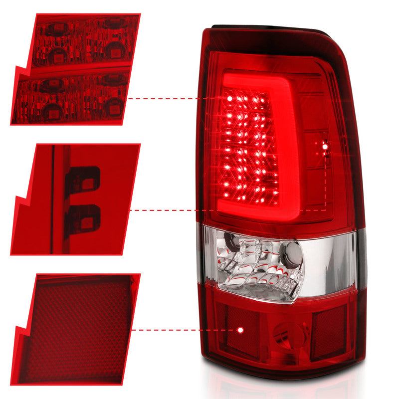 ANZO 1999-2002 Chevy Silverado 1500 LED Taillights Plank Style Chrome With Red/Clear Lens 311332 311332 Photo - Unmounted