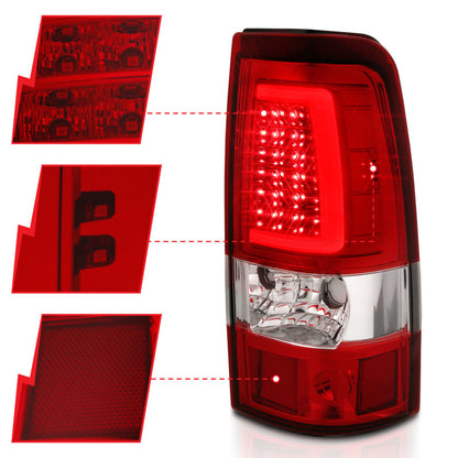 ANZO 1999-2002 Chevy Silverado 1500 LED Taillights Plank Style Chrome With Red/Clear Lens 311332 311332 Photo - Unmounted
